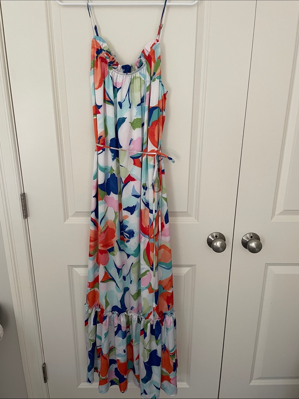 Nicole Miller Floral Maxi Dress in White, Blue, Coral, Green